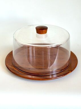 Karl Holmberg Covered Cheese Plate Platter Teak Lucite Dome Lid Acrylic Cover